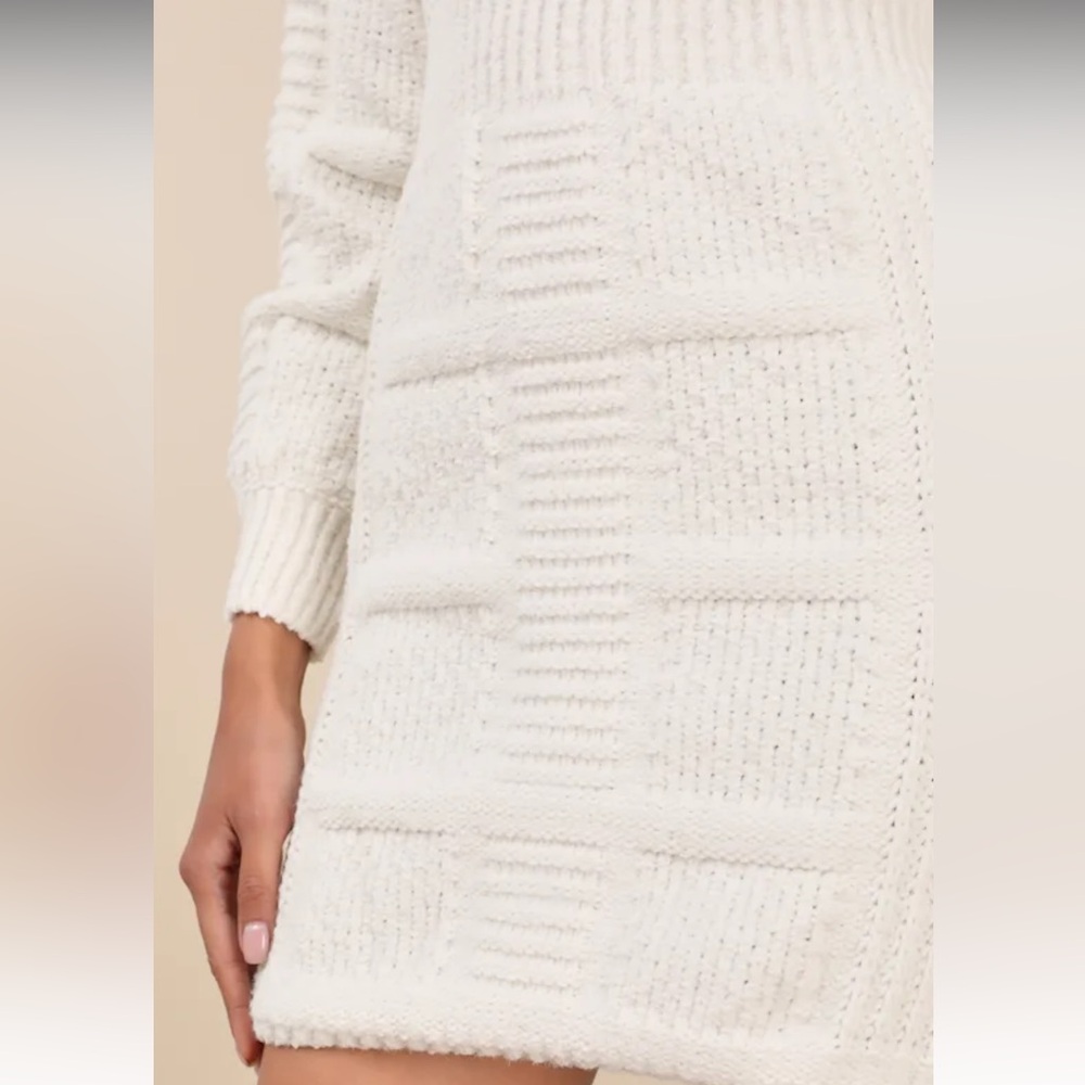 Euc Lulus Patchwork It Cream Cable Knit Cutout Sw… - image 4